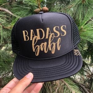 Badass Babe Traditional Trucker Hat Gold Glitter